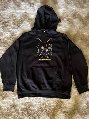 DOG LOVERS Frenchie Kisses Black Hoodie with Neon French Bulldog Graphic